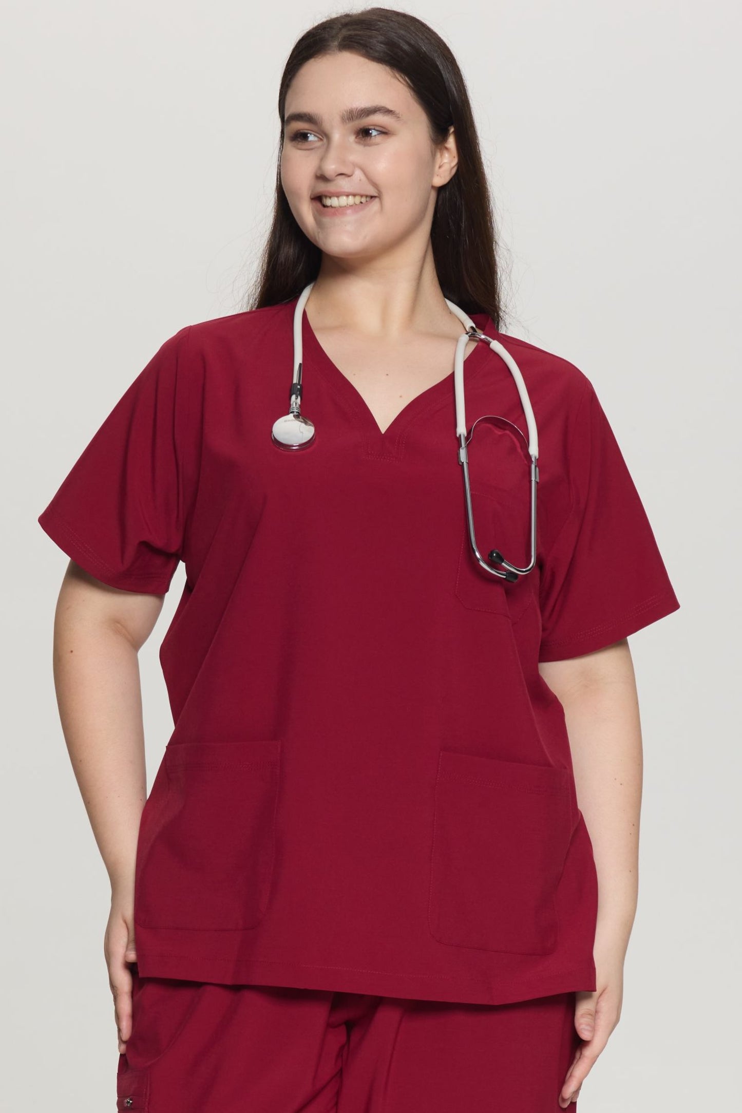 COZYFIT Curved V-Neck Scrub Tops with 3 Pockets