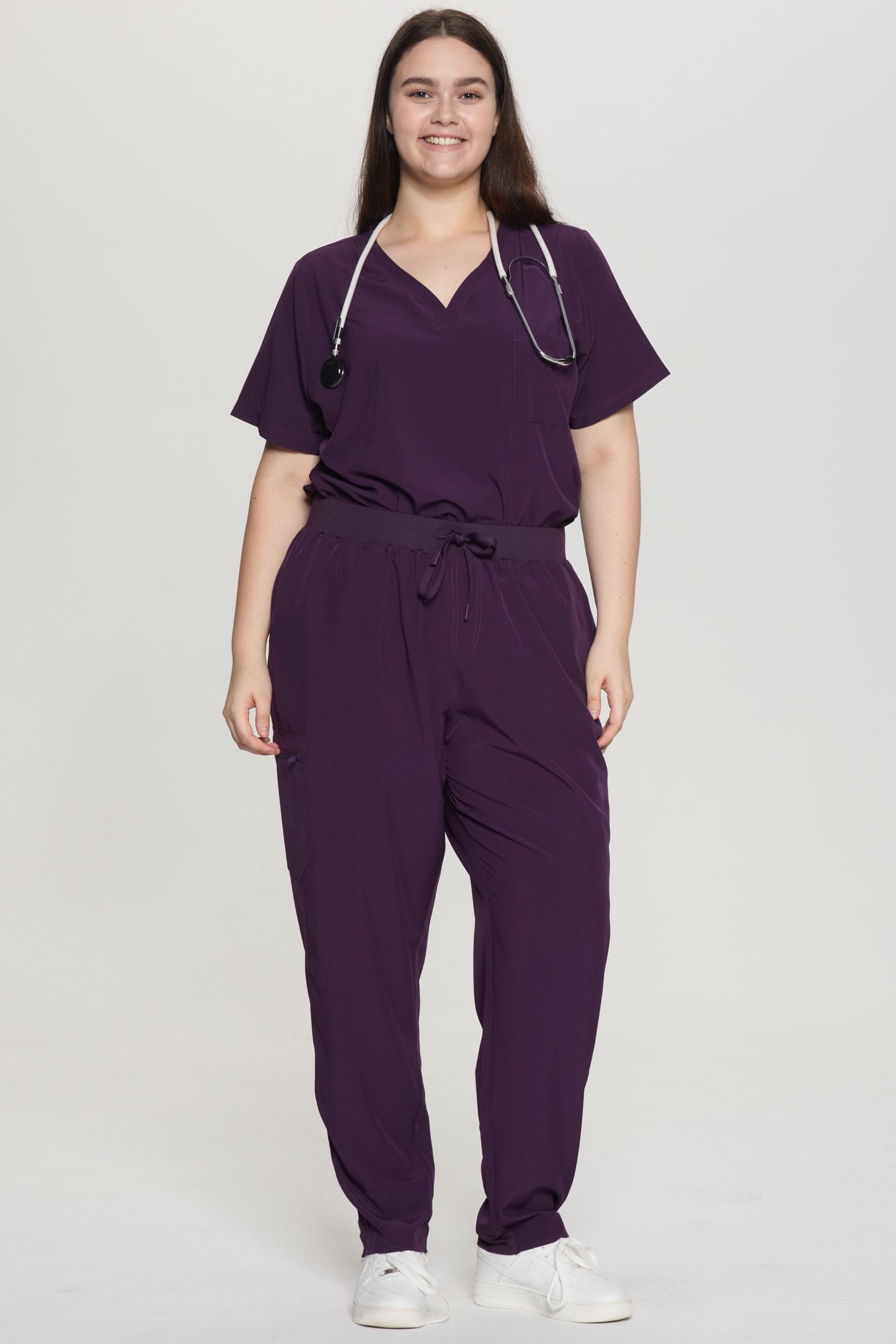 COZYFIT Curved V-Neck Scrub Top & Jogger Pants with 8 Pockets Scrub Sets