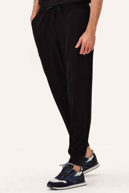 Men's 5-Pocket Jogger Scrub Pants, Black, Side View