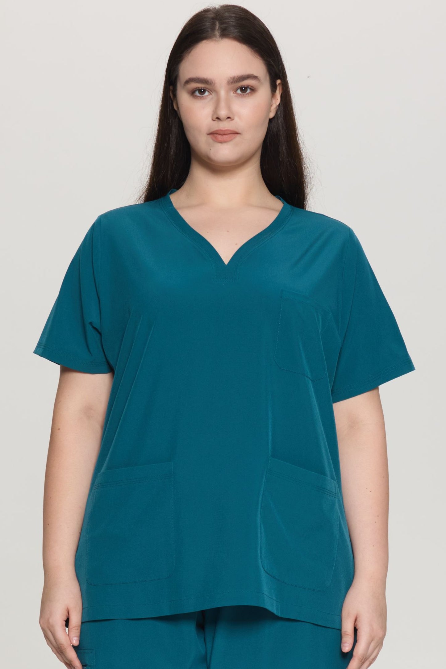 COZYFIT Curved V-Neck Scrub Tops with 3 Pockets