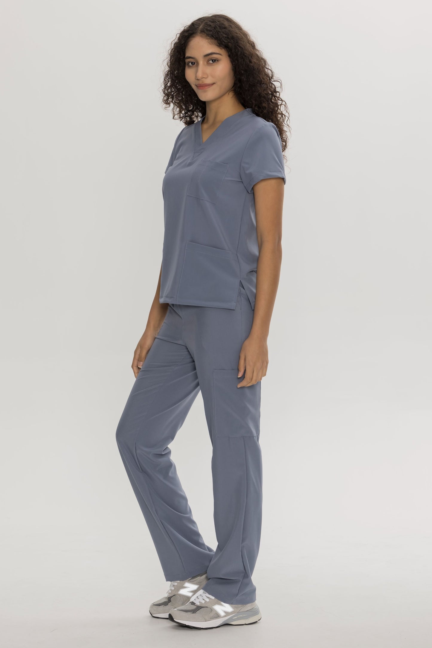 COZYFIT  V-Neck Scrub Top & Straight Leg Pants with 9 Pockets