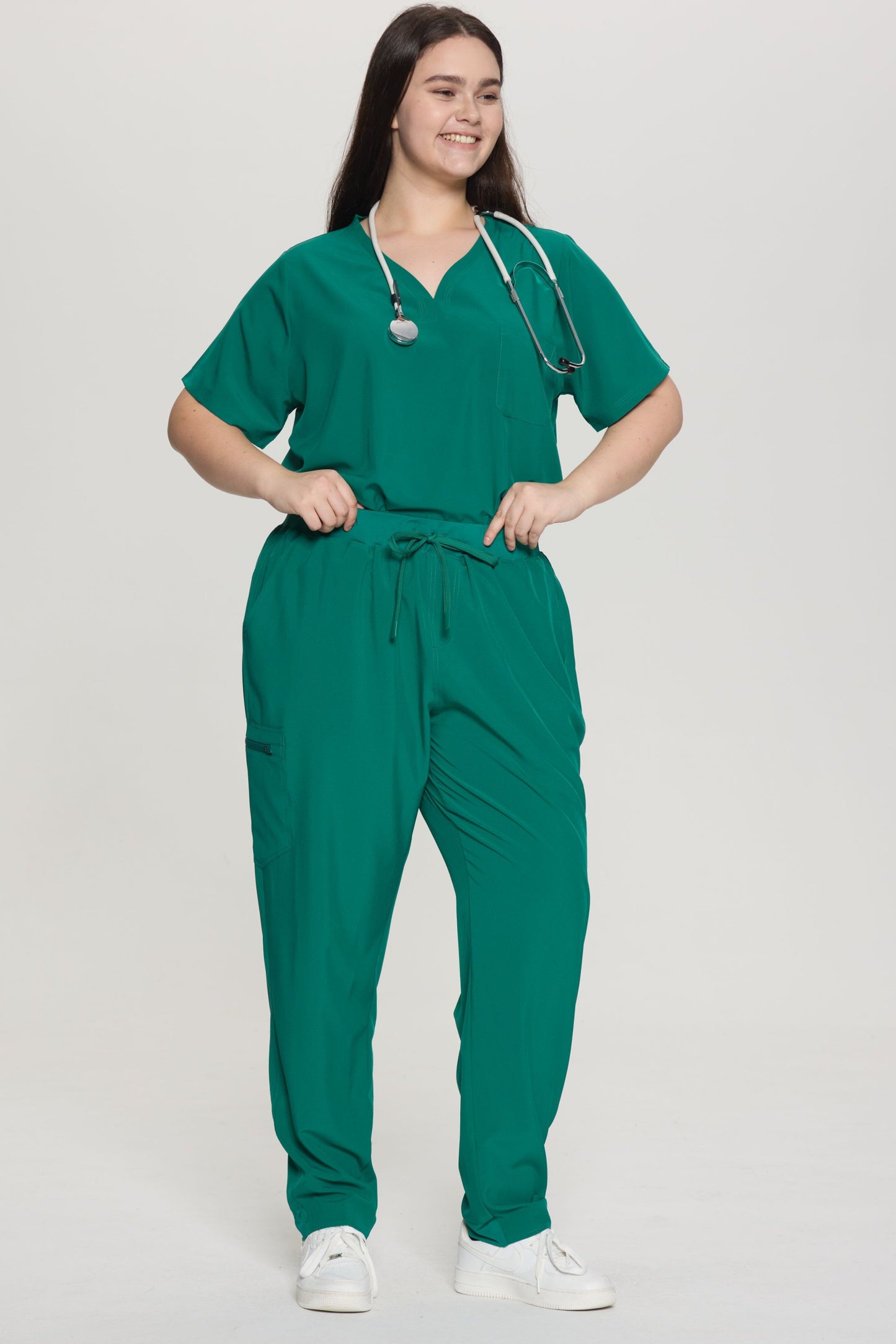 COZYFIT Curved V-Neck Scrub Top & Jogger Pants with 8 Pockets Scrub Sets