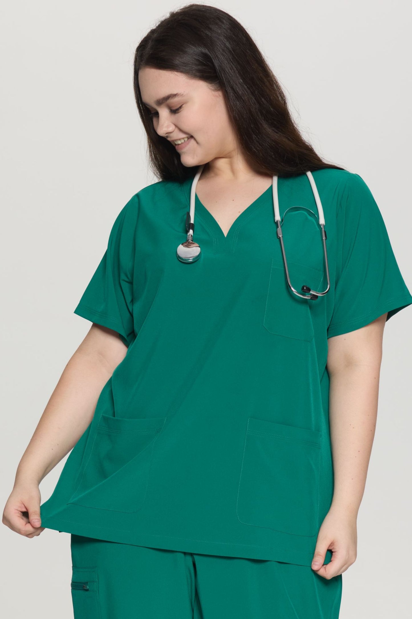 COZYFIT Curved V-Neck Scrub Tops with 3 Pockets