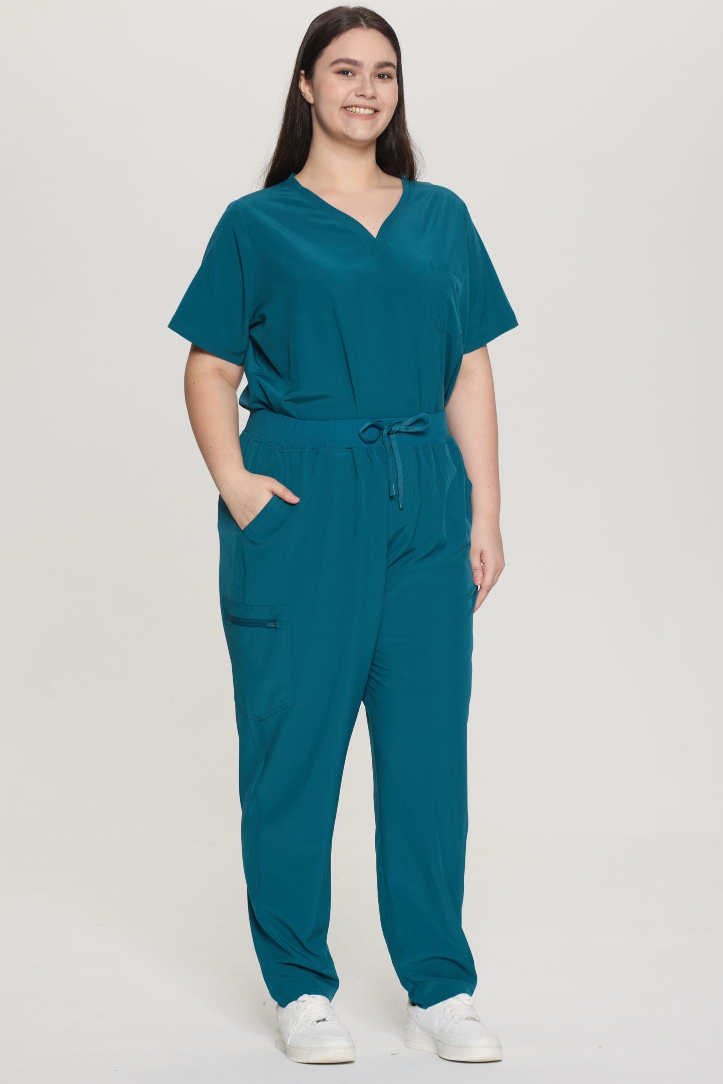 COZYFIT Curved V-Neck Scrub Top & Jogger Pants with 8 Pockets Scrub Sets