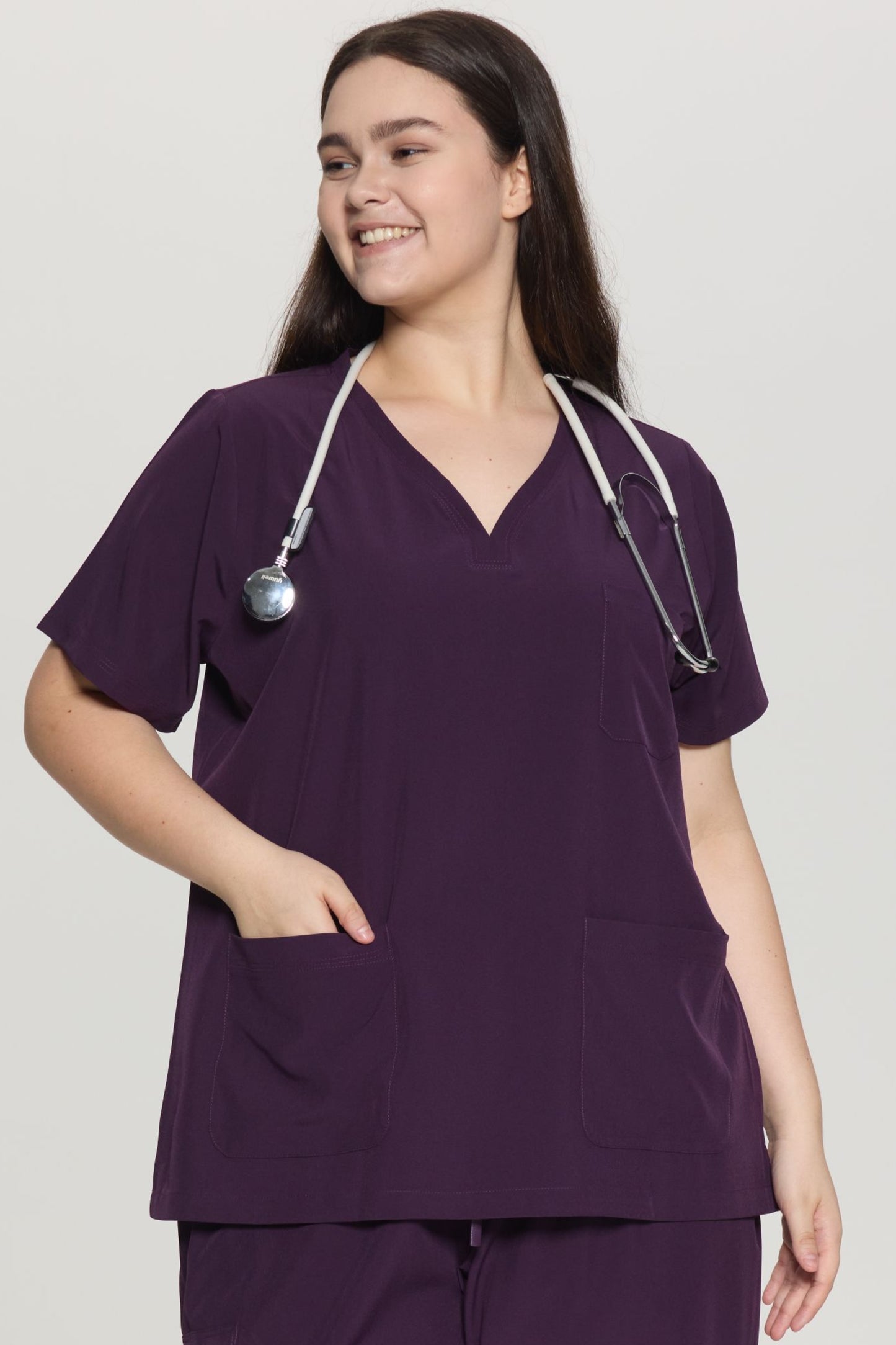 COZYFIT Curved V-Neck Scrub Tops with 3 Pockets