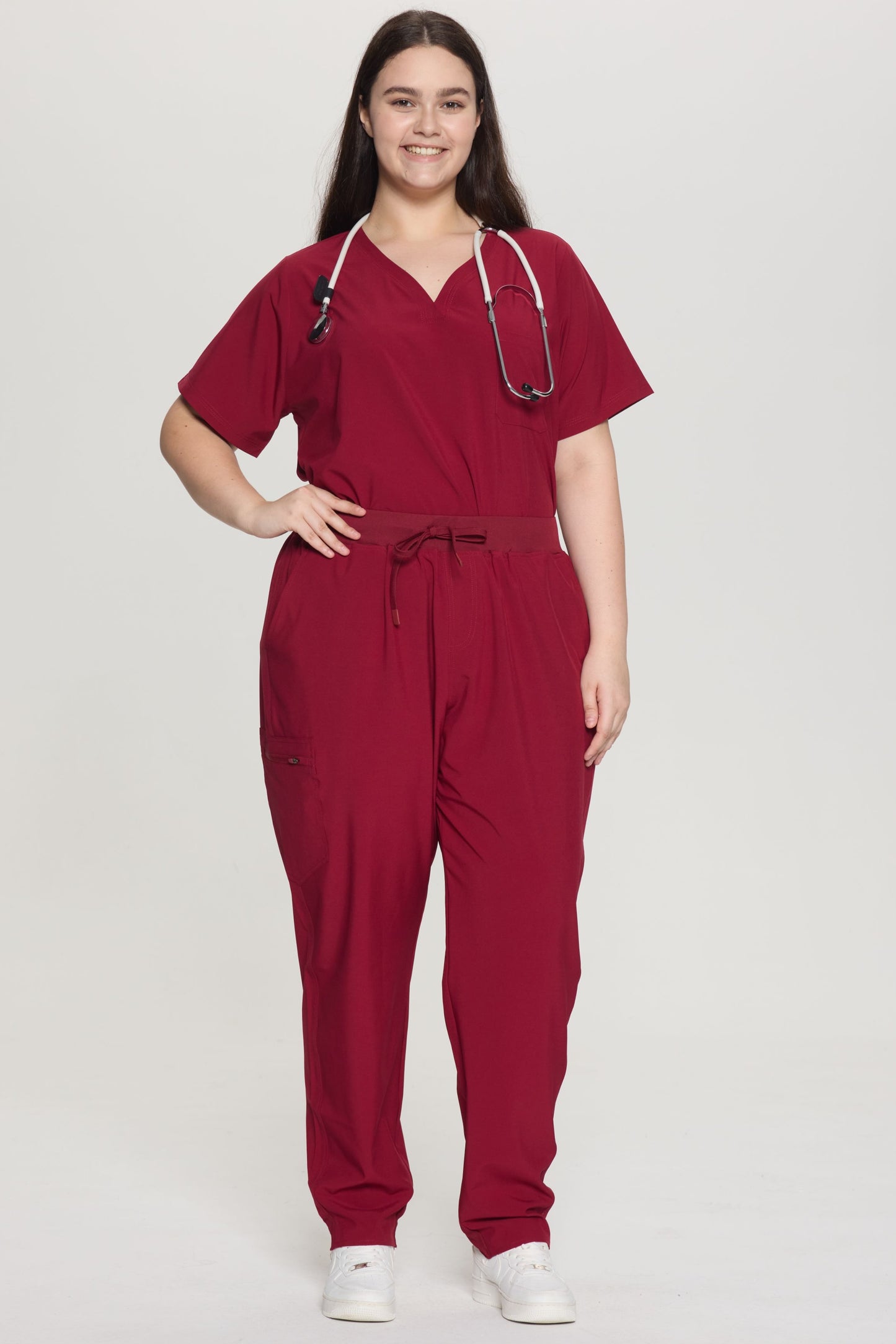 COZYFIT Curved V-Neck Scrub Top & Jogger Pants with 8 Pockets Scrub Sets