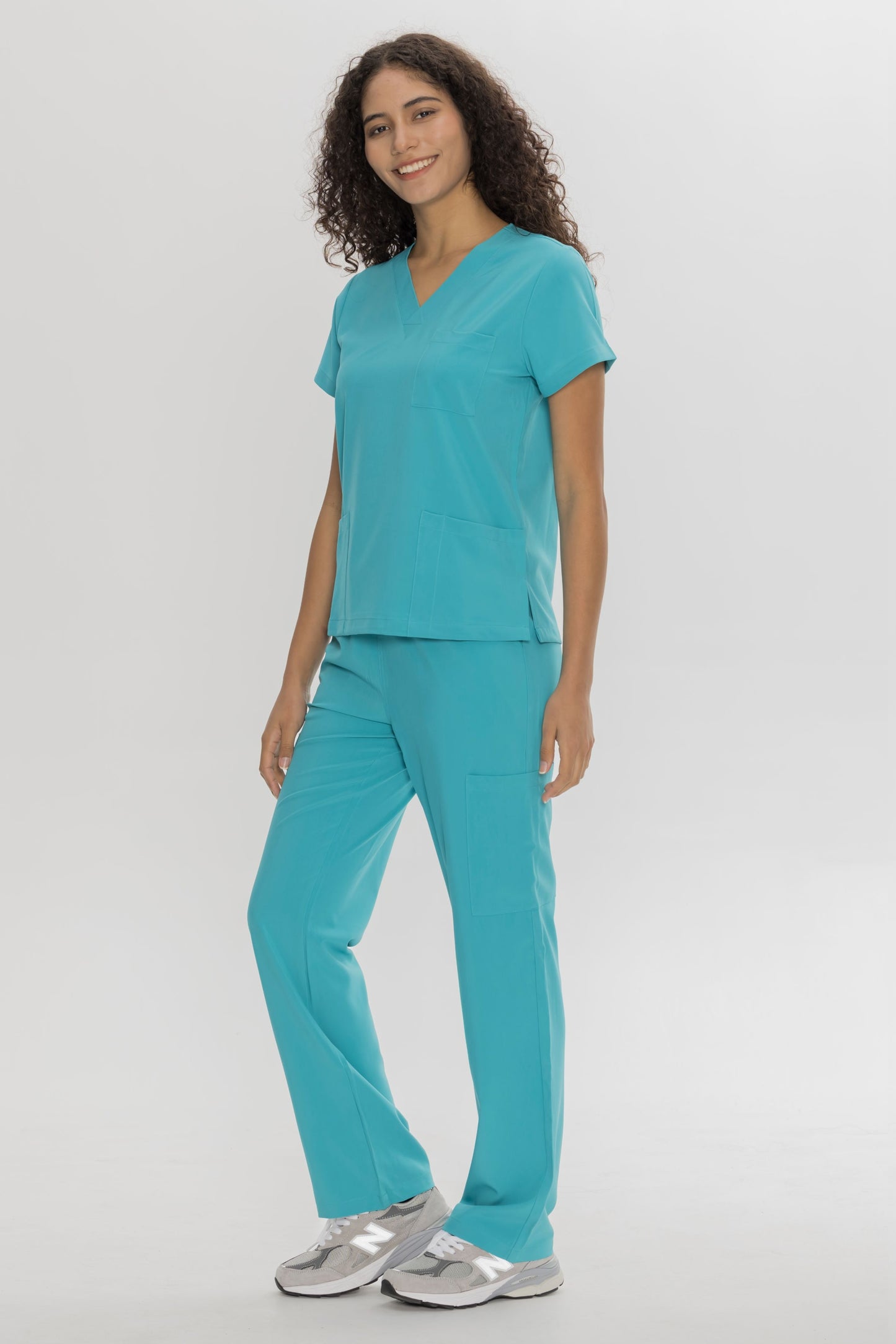 COZYFIT  V-Neck Scrub Top & Straight Leg Pants with 9 Pockets