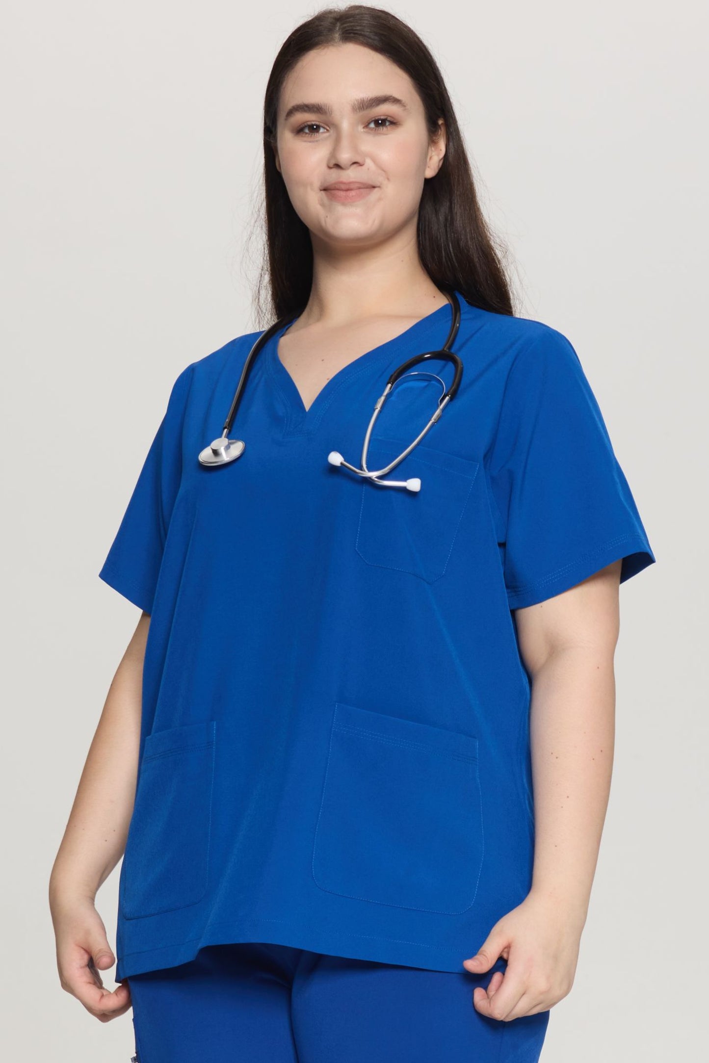 COZYFIT Curved V-Neck Scrub Tops with 3 Pockets