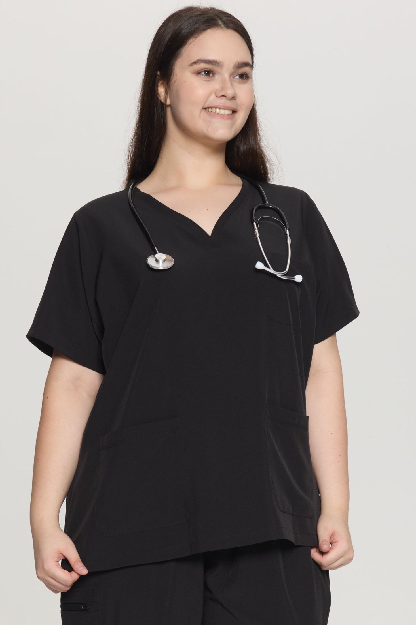 COZYFIT Curved V-Neck Scrub Tops with 3 Pockets