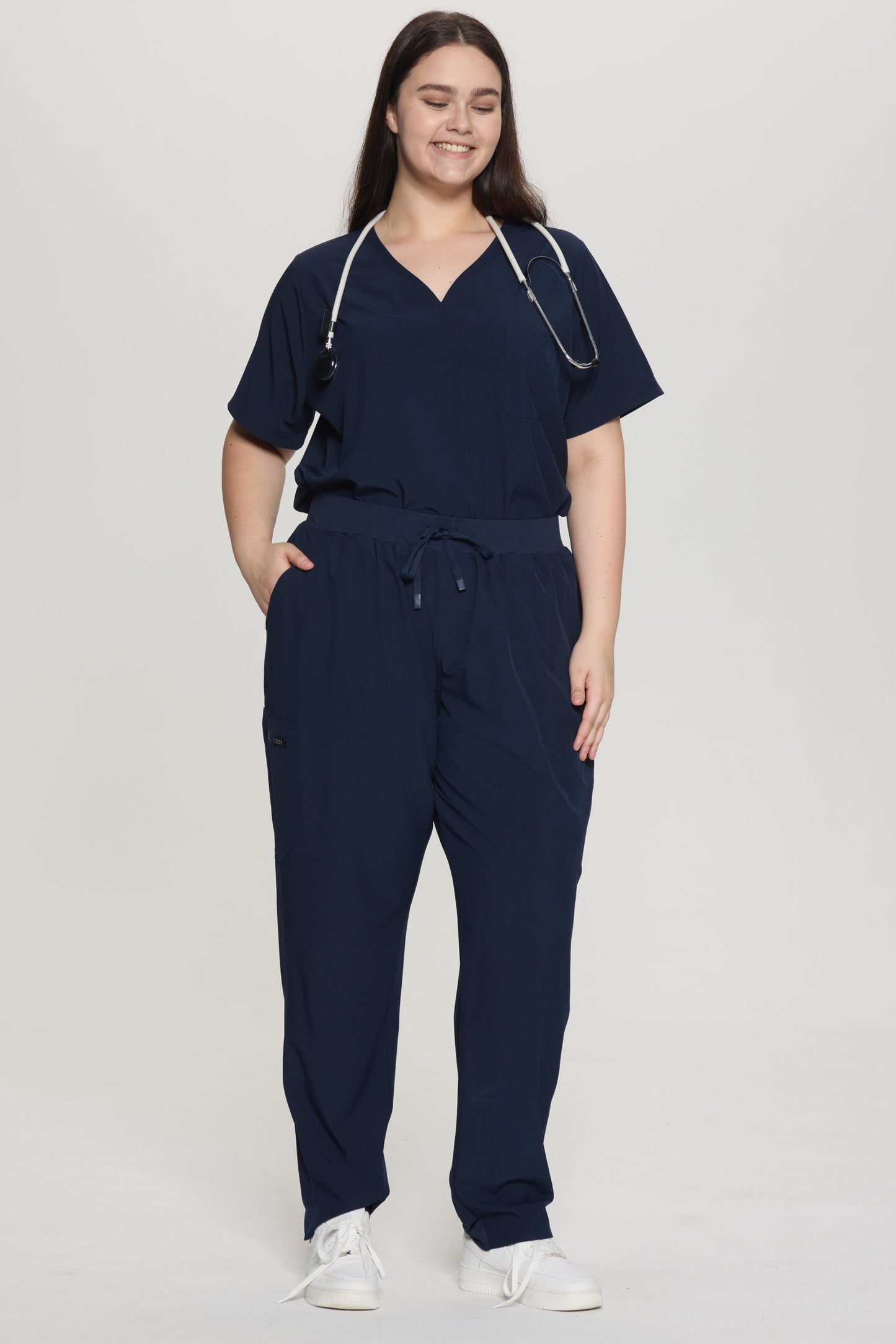 COZYFIT Curved V-Neck Scrub Top & Jogger Pants with 8 Pockets Scrub Sets
