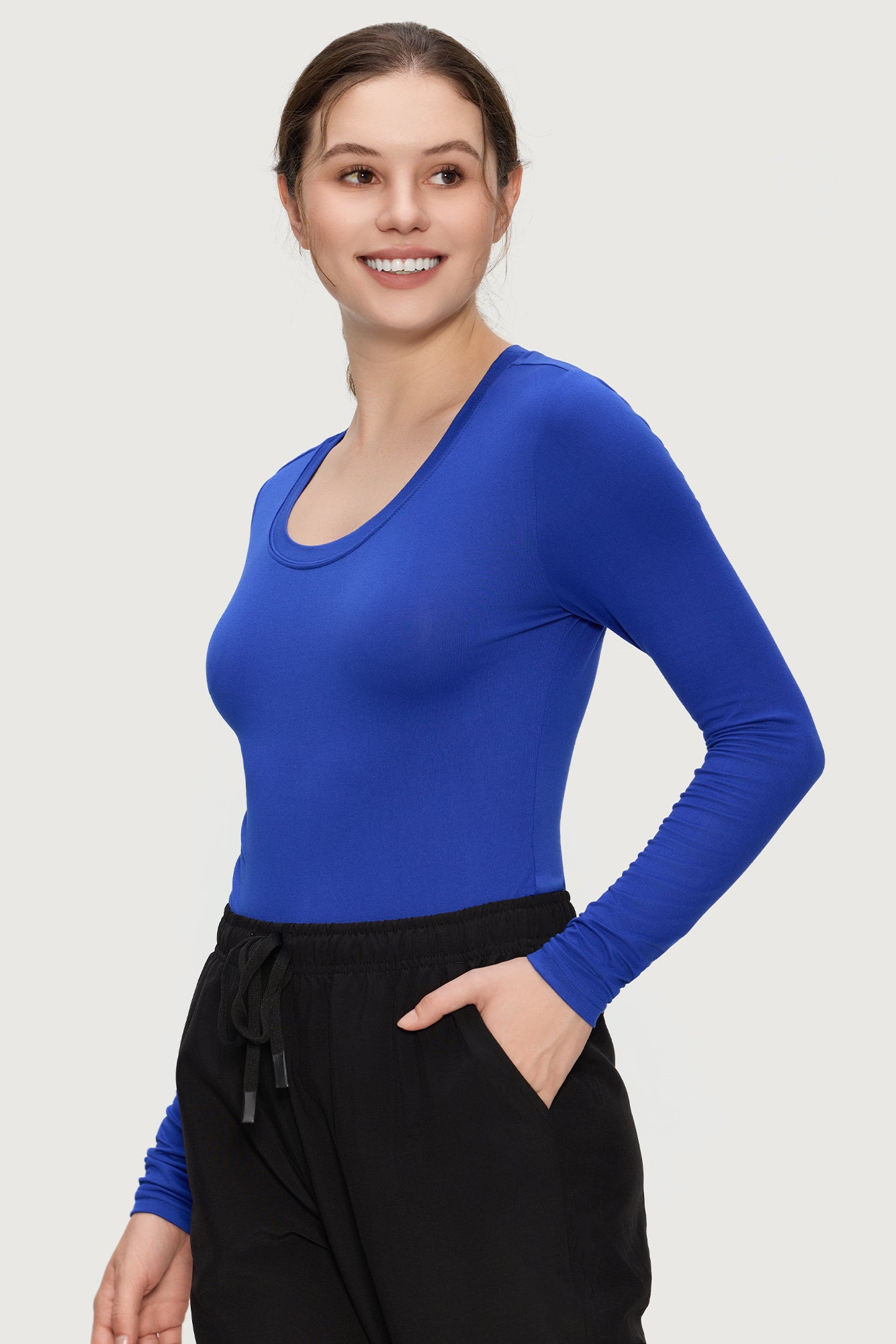 Underscrub Long Sleeve Women - Scoop Neck Scrubs Undershirt Soft Stretch Fitted Top