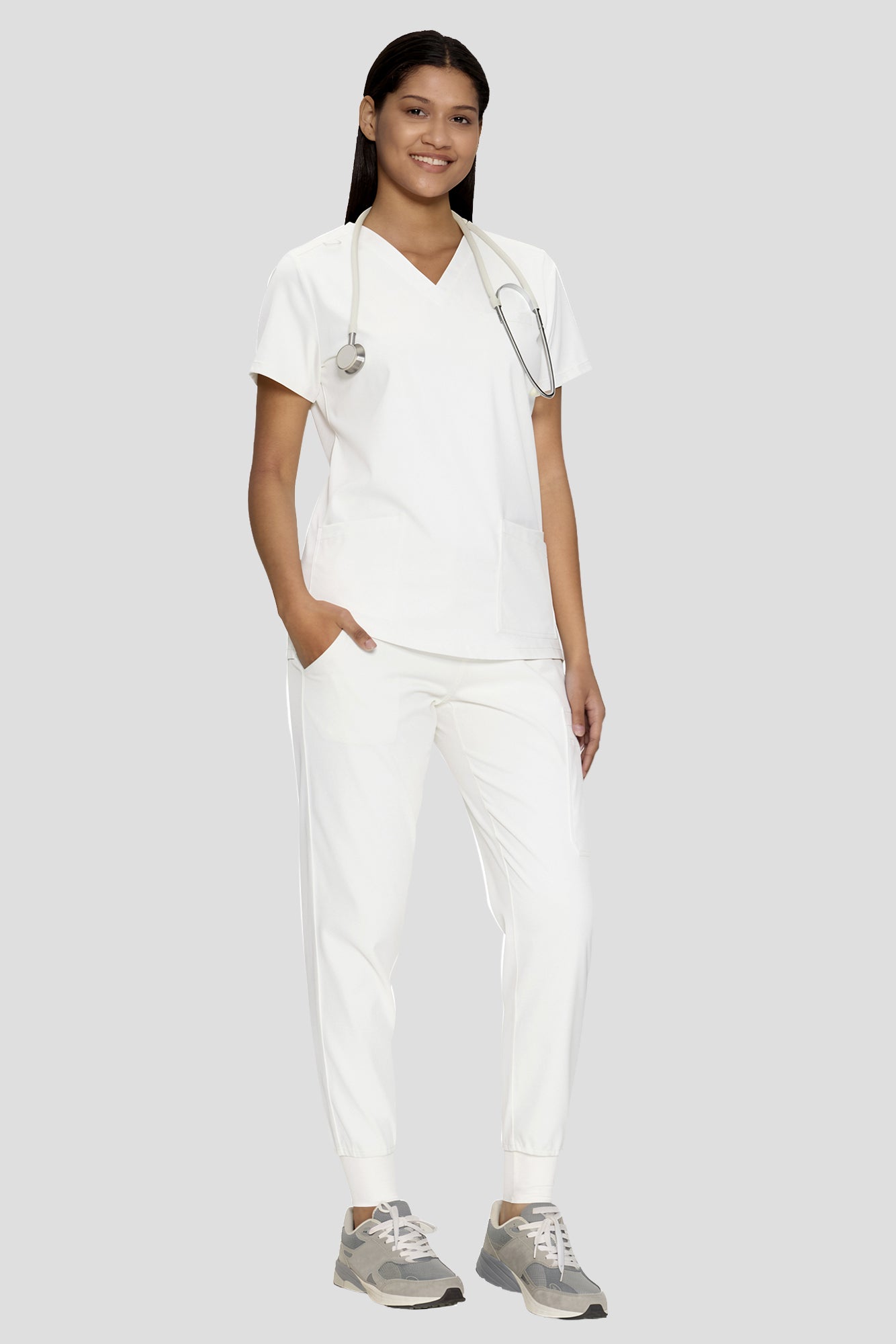 Scrubs for Women, V-Neck Top & Cargo Jogger Pants, 9 Pockets Adjustable Drawstring, For Nurses, Clinics, Long Shifts, Daily Medical Uniforms (Previously COZYFIT)