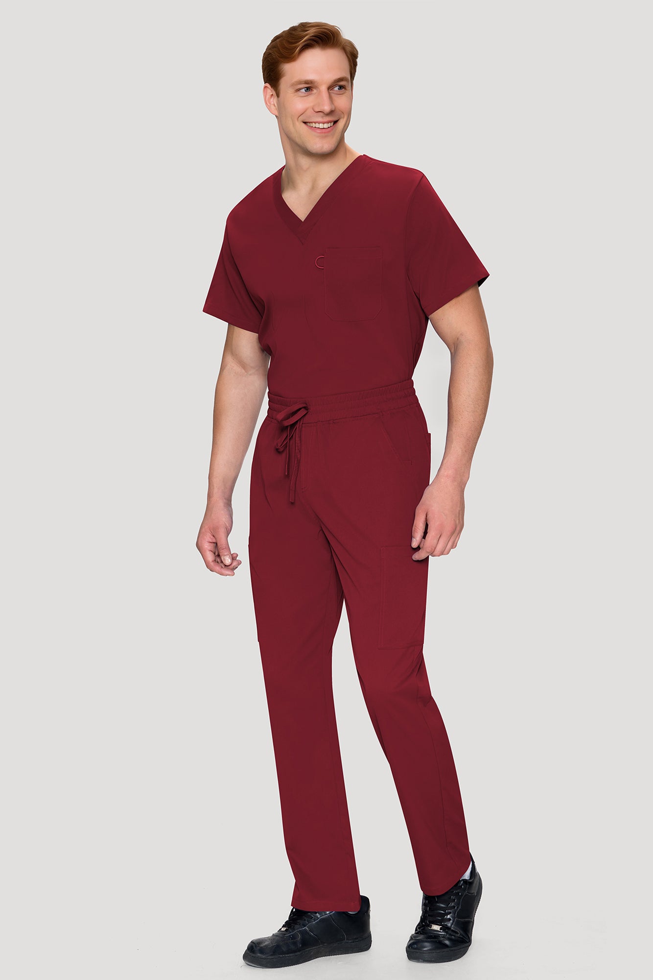 COZYFIT Scrubs for Men Set - V-Neck Scrub Top and Straight Leg Pants with 11 Pockets