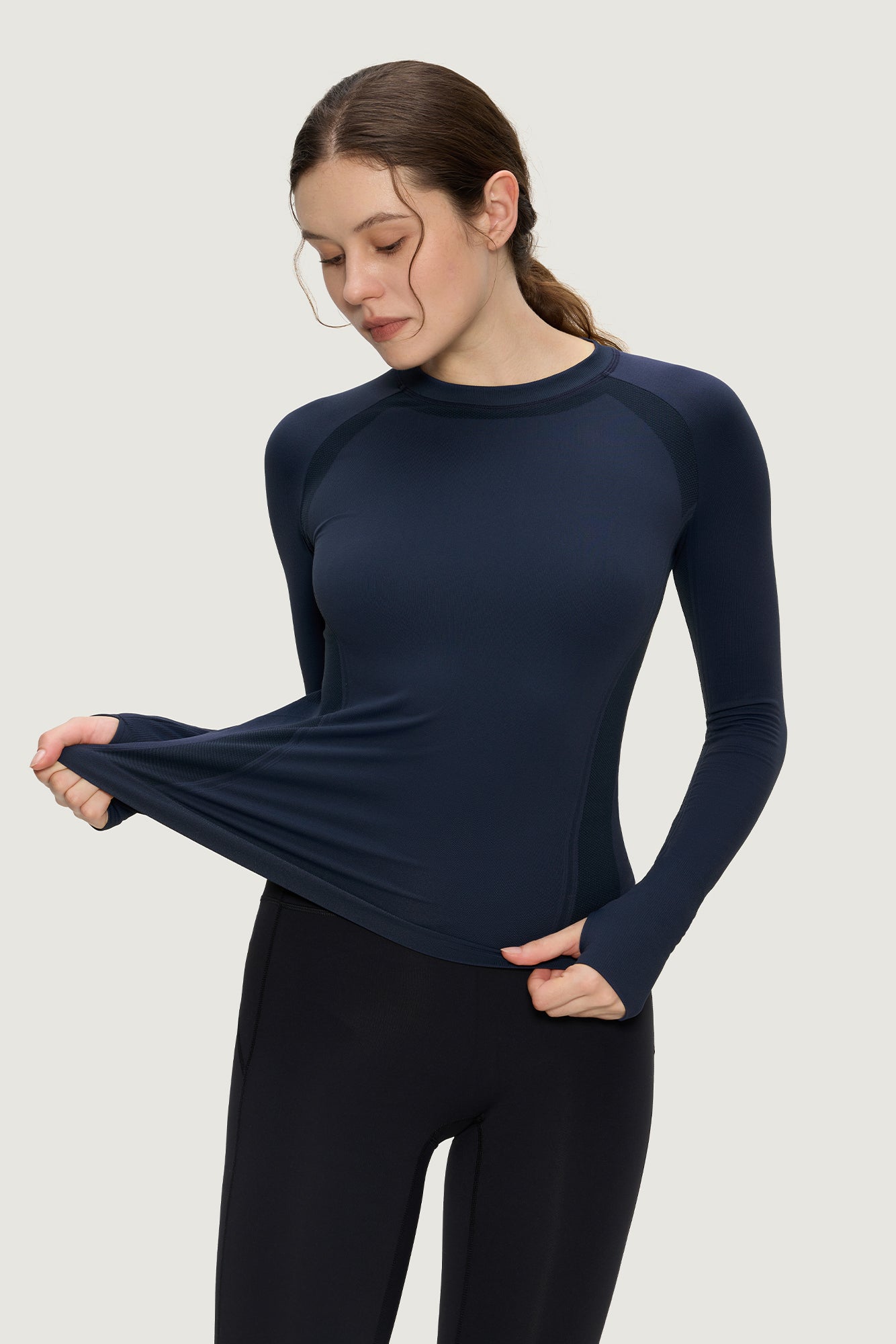 Underscrub Long Sleeve Women, Seamless Athletic Undershirt Cotton Shirts, Thumb Holes Workout Tops