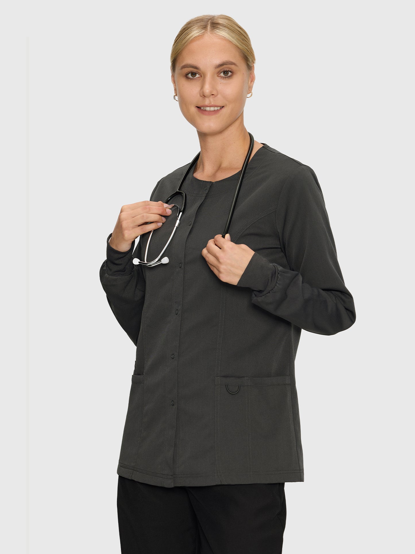 Scrub Jackets for Woman, Snap Front Nurse Jacket with 3 Pockets, Easy Care Soft Fabric