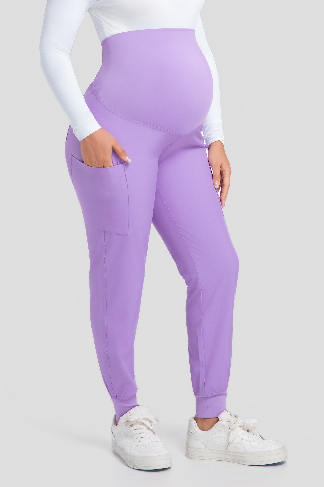 COZYFIT Maternity Scrub Pants - Pregnancy Jogger Pants for Women Workwear with Stretch Belly Panel, 4 Pockets