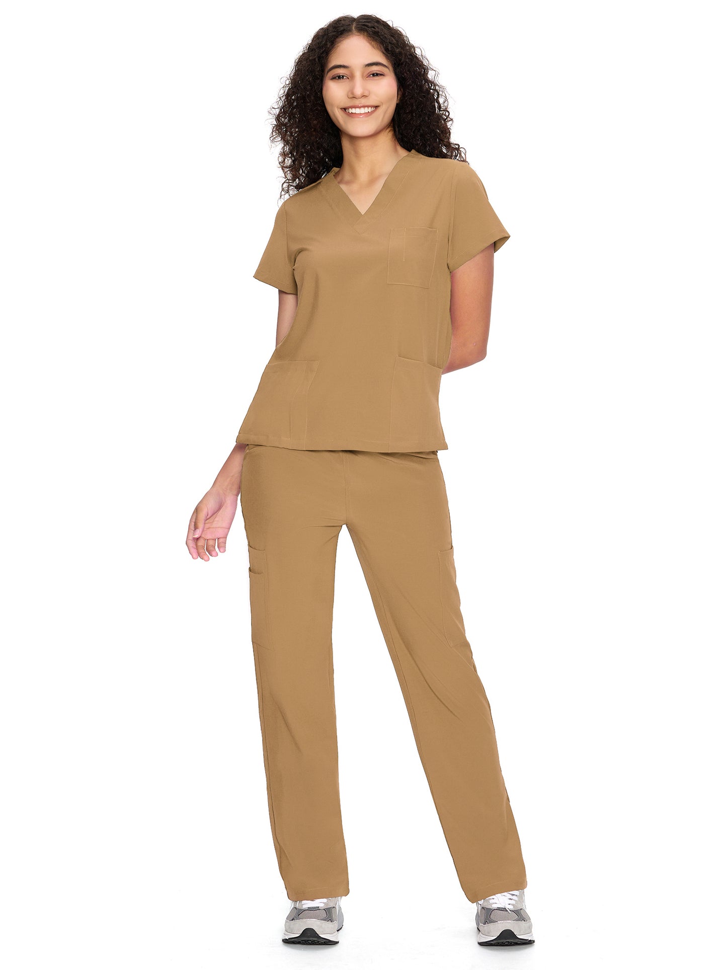 COZYFIT  V-Neck Scrub Top & Straight Leg Pants with 9 Pockets