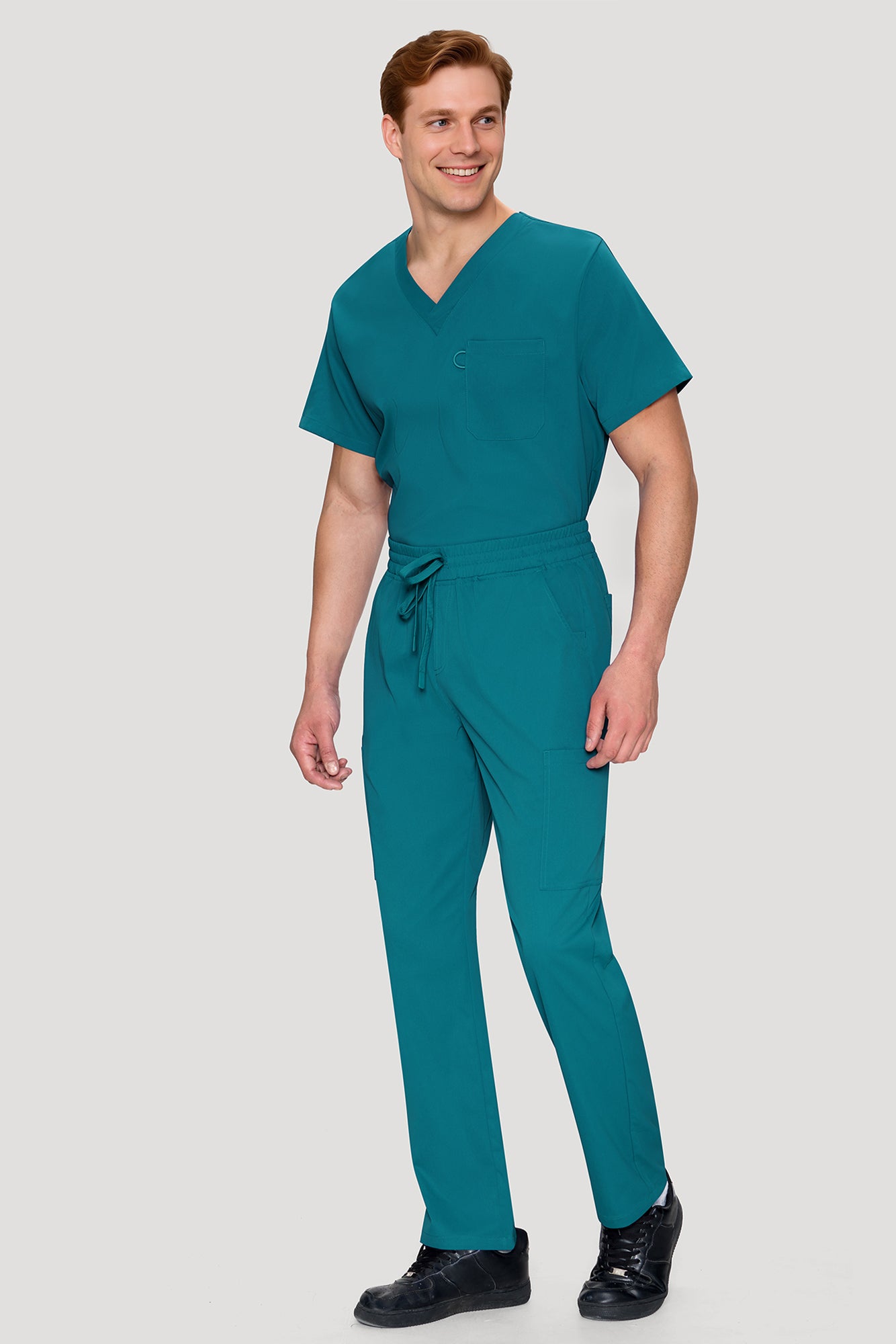 COZYFIT Scrubs for Men Set - V-Neck Scrub Top and Straight Leg Pants with 11 Pockets