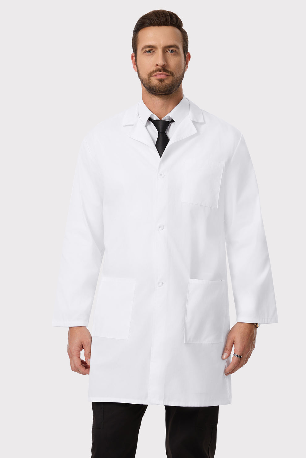 Cozyfit Professional White Lab Coat for Men, Button Front Long Sleeve