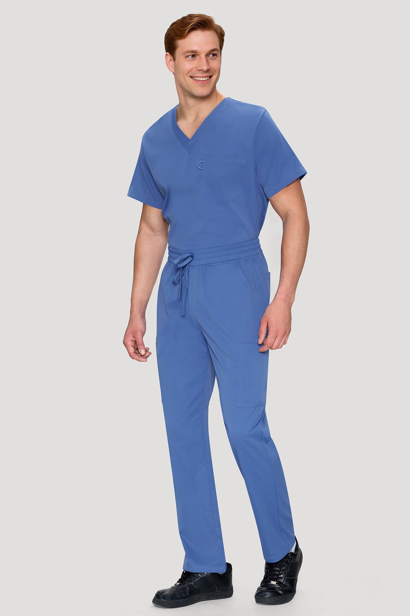 COZYFIT Scrubs for Men Set - V-Neck Scrub Top and Straight Leg Pants with 11 Pockets