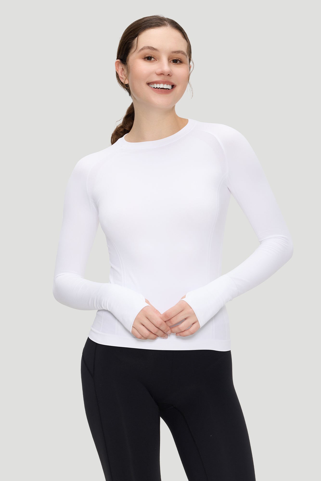 Underscrub Long Sleeve Women, Seamless Athletic Undershirt Cotton Shirts, Thumb Holes Workout Tops