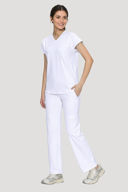 Women's 6-Pocket Scrub Set, White, Model Front View