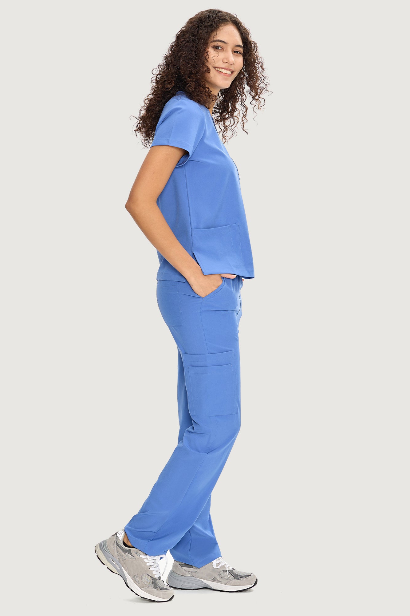 COZYFIT  V-Neck Scrub Top & Straight Leg Pants with 9 Pockets
