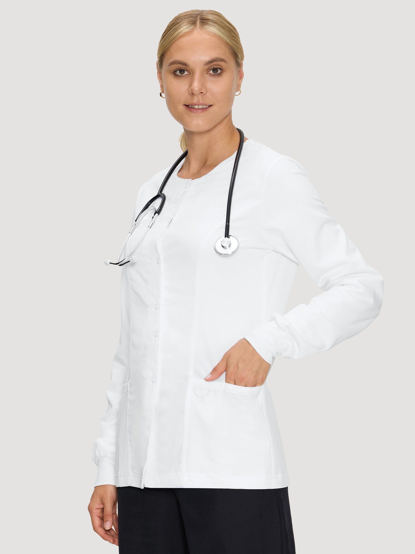 Scrub Jackets for Woman, Snap Front Nurse Jacket with 3 Pockets, Easy Care Soft Fabric