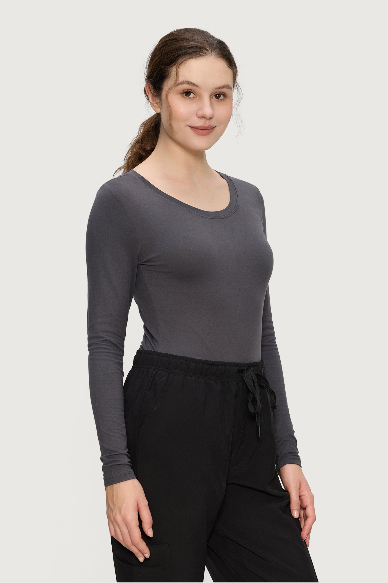 Underscrub Long Sleeve Women - Scoop Neck Scrubs Undershirt Soft Stretch Fitted Top