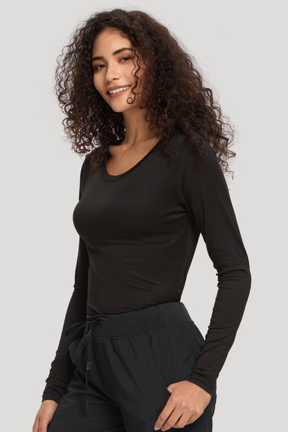 Women's 2-Pack Long-Sleeve Underscrub Top, Black/Black, Three-Quarter View