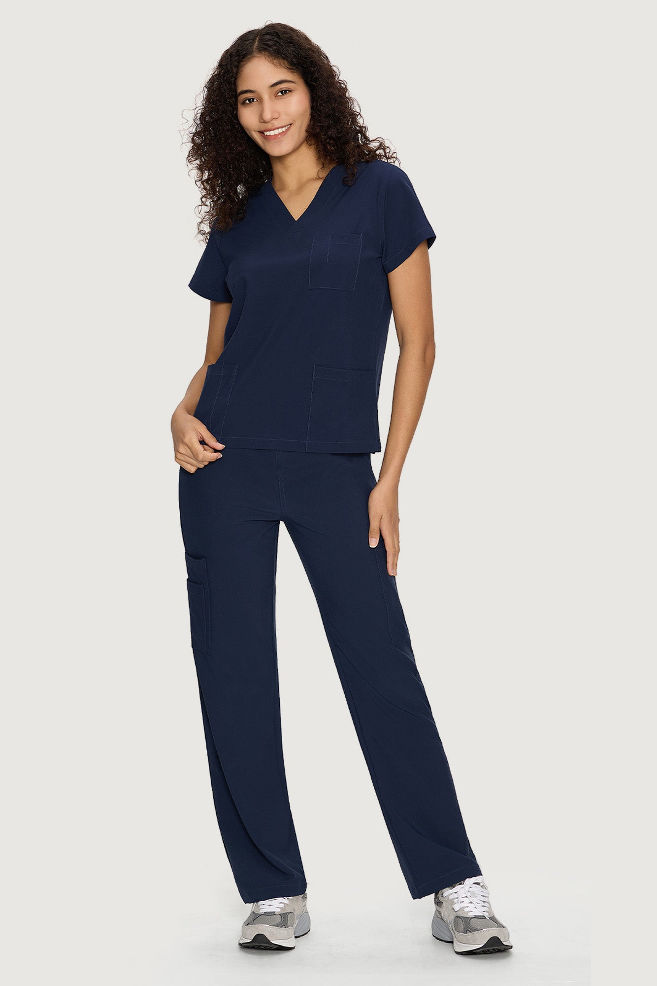 COZYFIT  V-Neck Scrub Top & Straight Leg Pants with 9 Pockets
