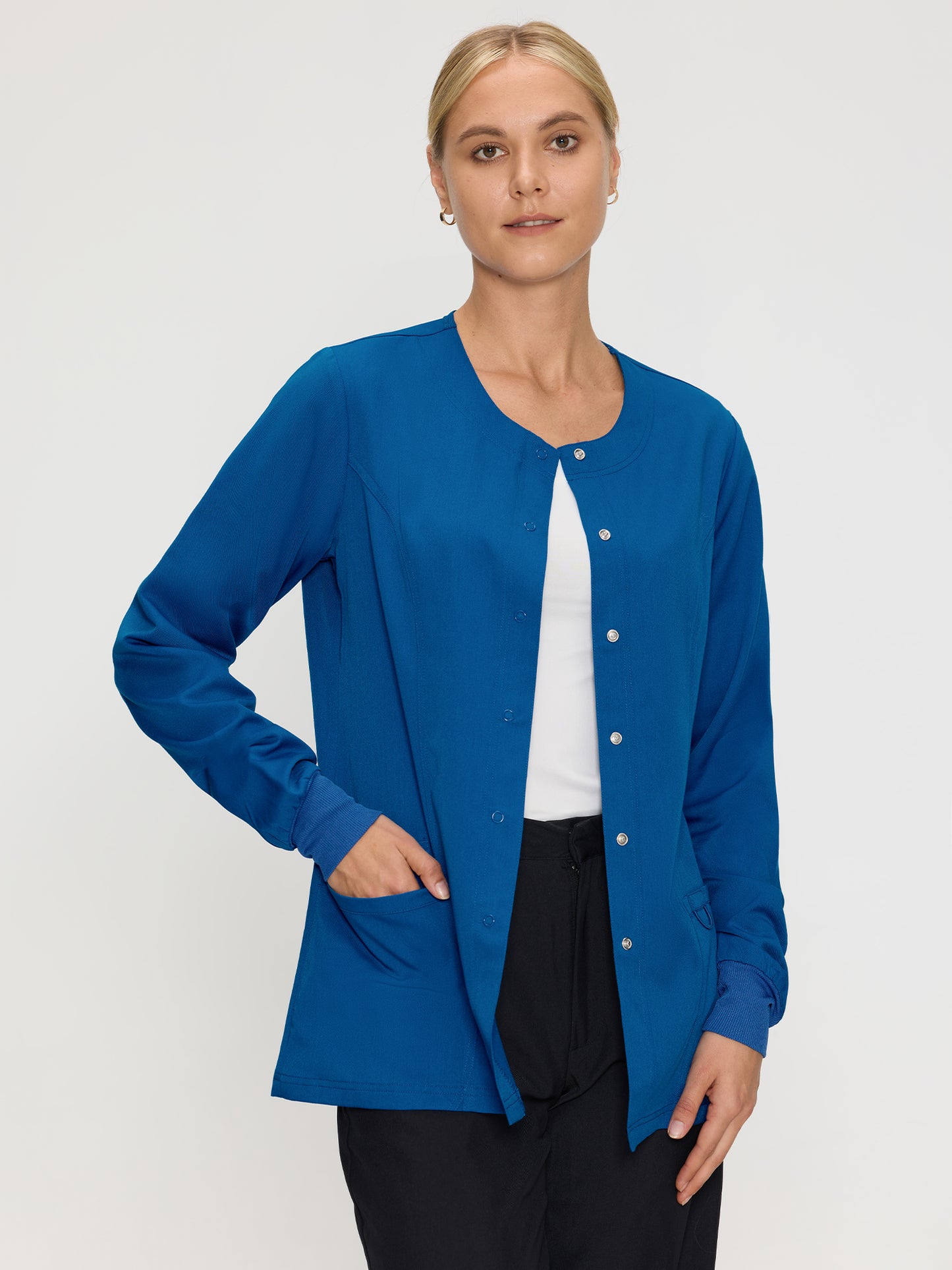 Scrub Jackets for Woman, Snap Front Nurse Jacket with 3 Pockets, Easy Care Soft Fabric