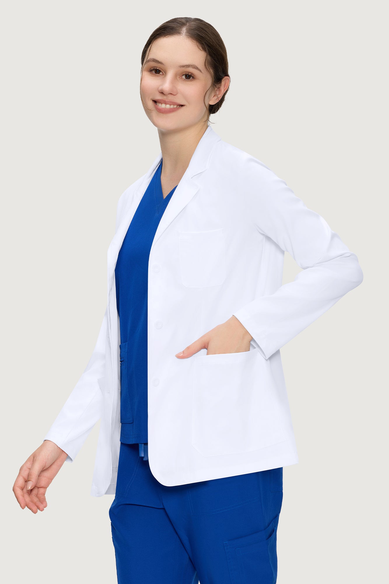 White Lab Coat for Women, Button Front Consultation Coat, White | 4 Pockets, Long Sleeve Layer, Soft Comfot Fabric, For Students, Doctors, Clinic Work, Daily Rounds, Workwear, Costume
