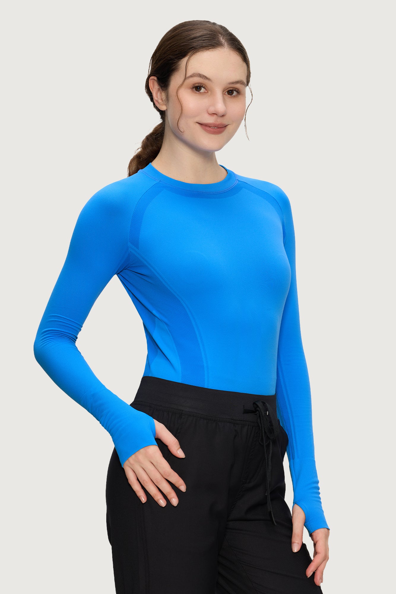 Underscrub Long Sleeve Women, Seamless Athletic Undershirt Cotton Shirts, Thumb Holes Workout Tops