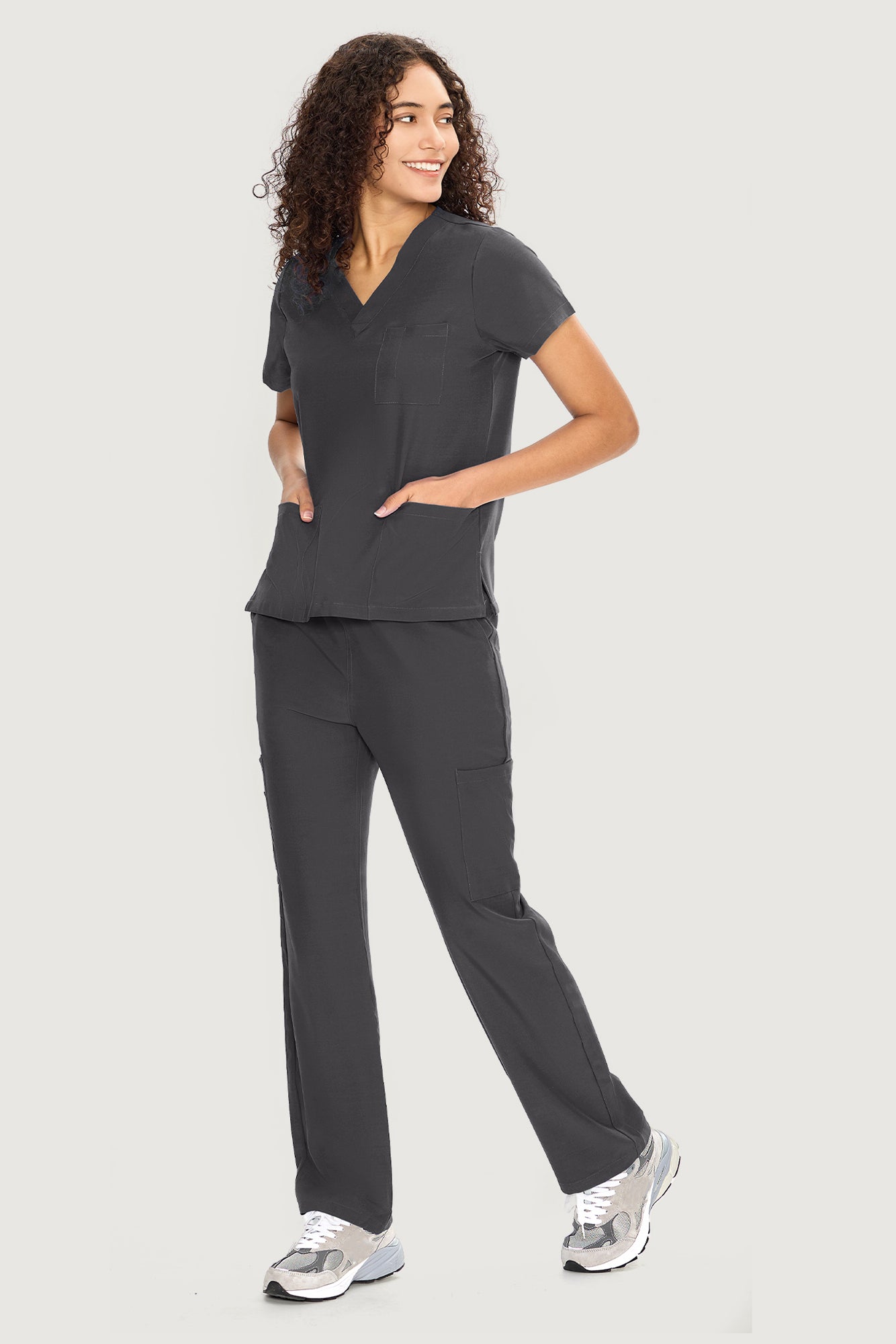 COZYFIT  V-Neck Scrub Top & Straight Leg Pants with 9 Pockets