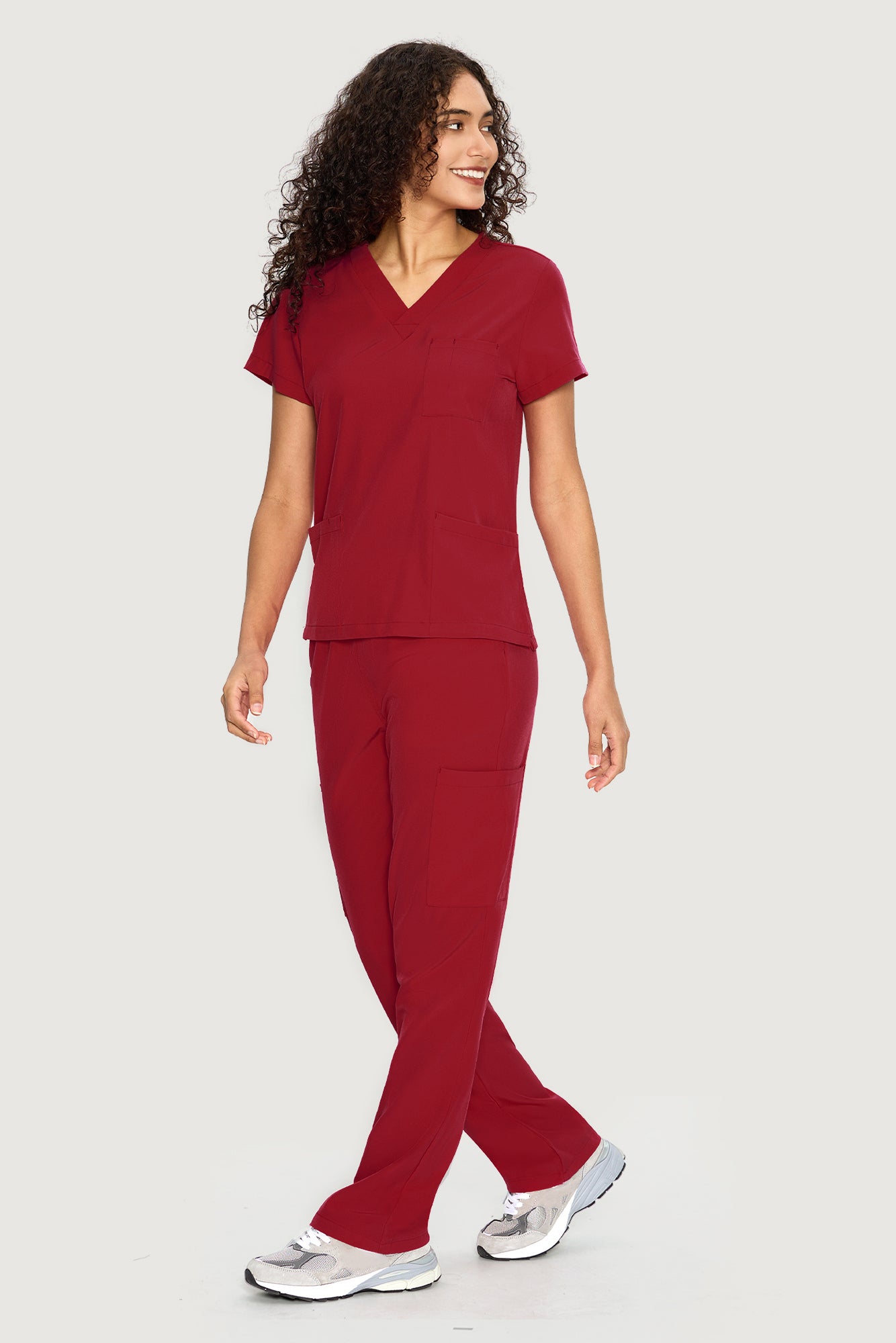 COZYFIT  V-Neck Scrub Top & Straight Leg Pants with 9 Pockets
