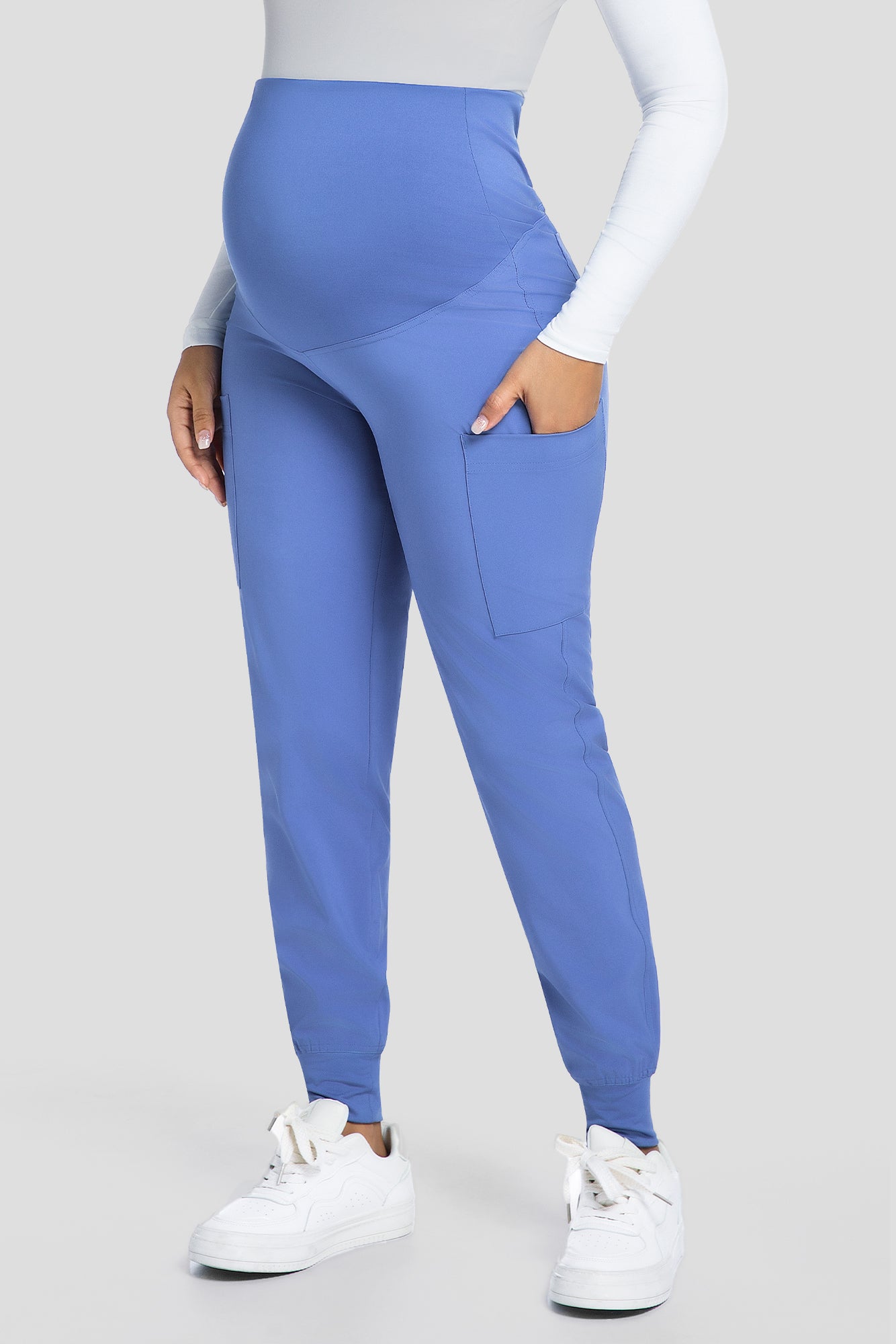 COZYFIT Maternity Scrub Pants - Pregnancy Jogger Pants for Women Workwear with Stretch Belly Panel, 4 Pockets