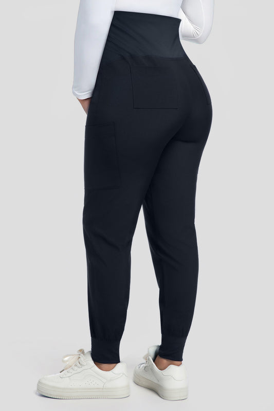 Women's Maternity Scrub Pants, Navy Blue, Full-Length Back View
