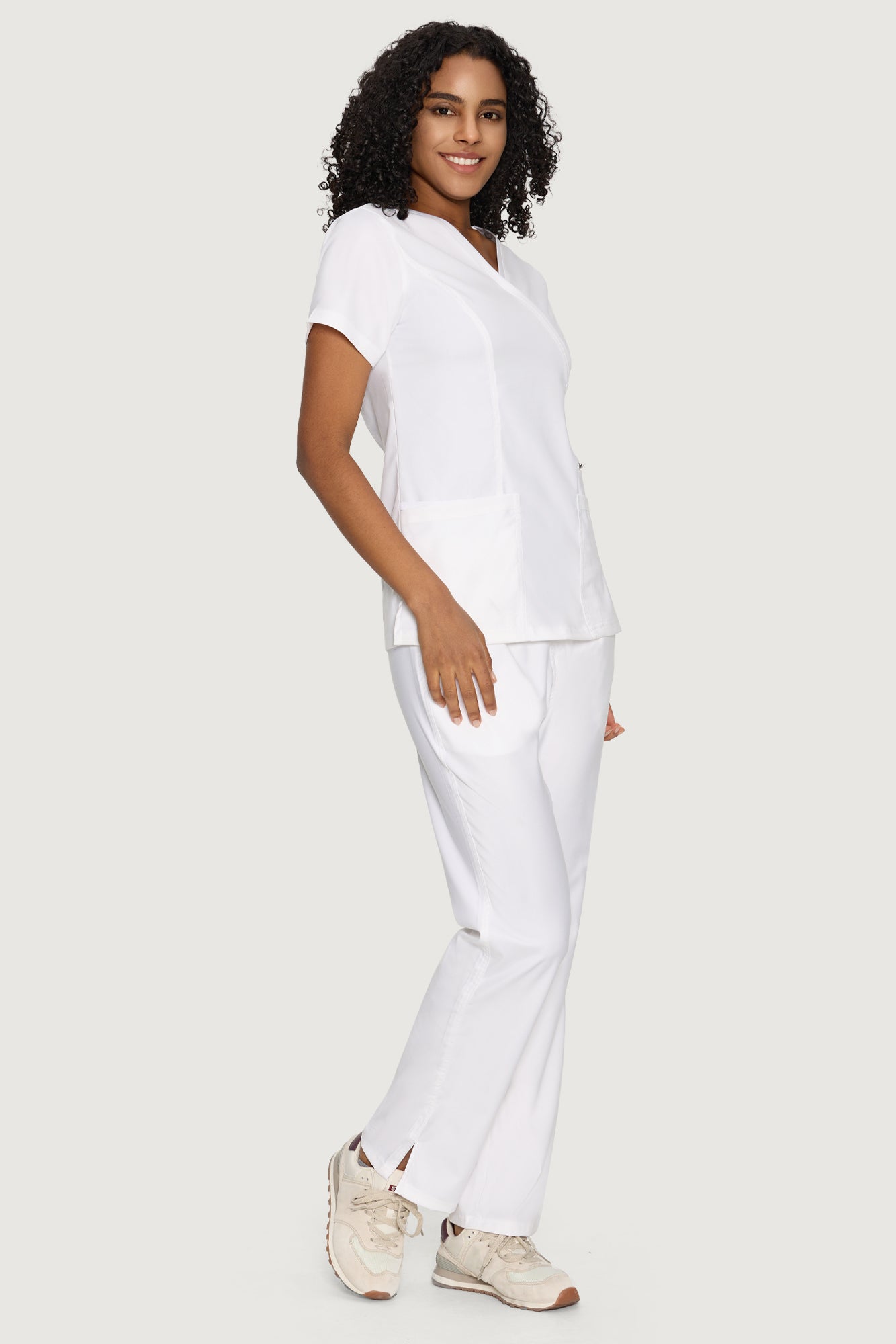 COZYFIT Mock Wrap Scrub Top & Straight Leg Pants with 6 Pockets