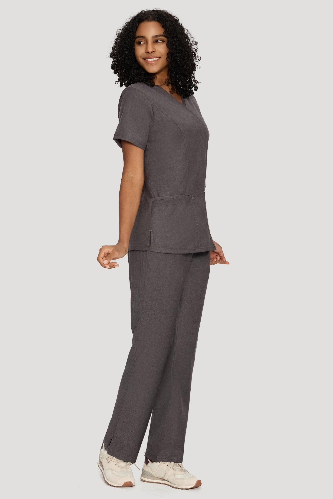 COZYFIT Mock Wrap Scrub Top & Straight Leg Pants with 6 Pockets