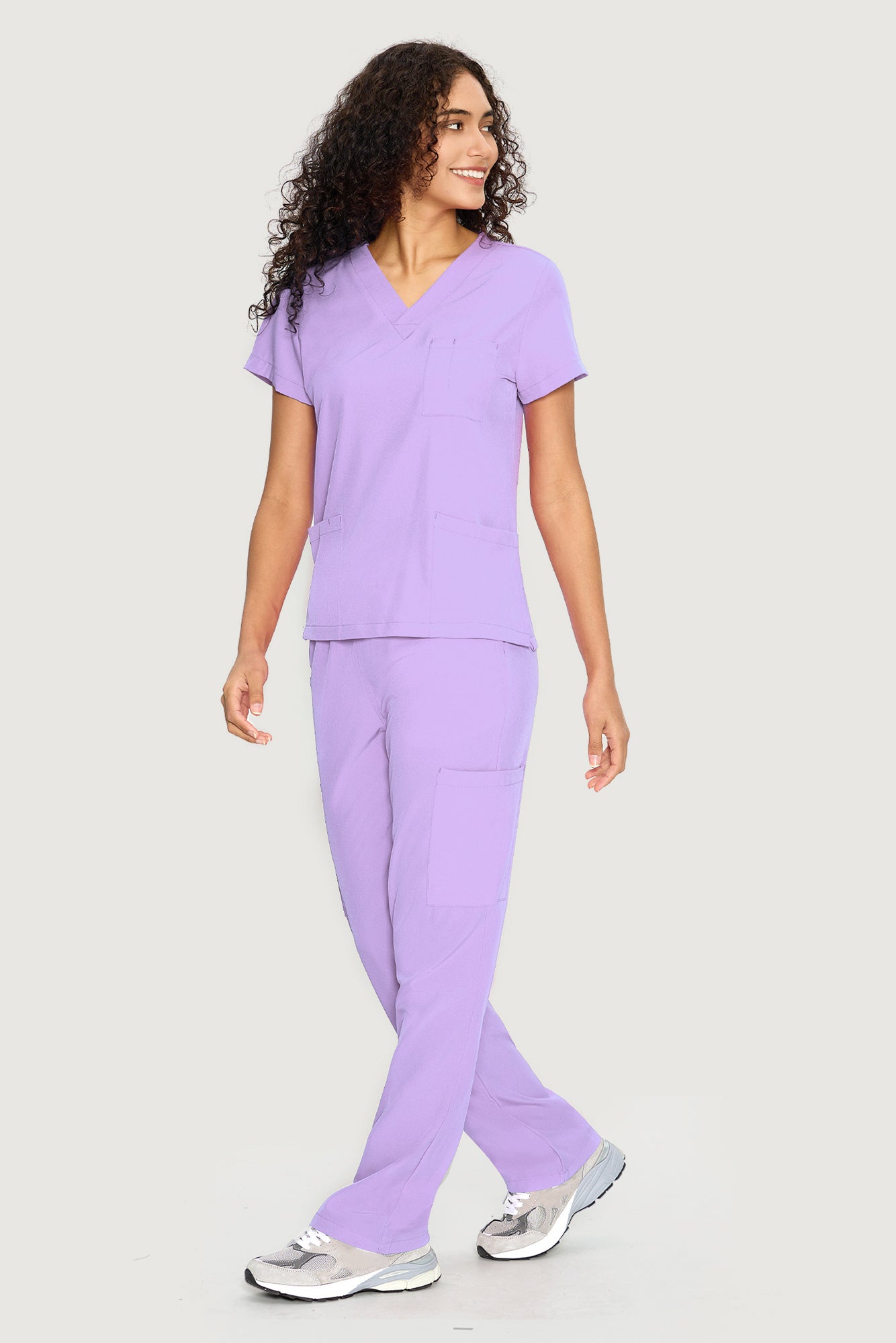 COZYFIT  V-Neck Scrub Top & Straight Leg Pants with 9 Pockets