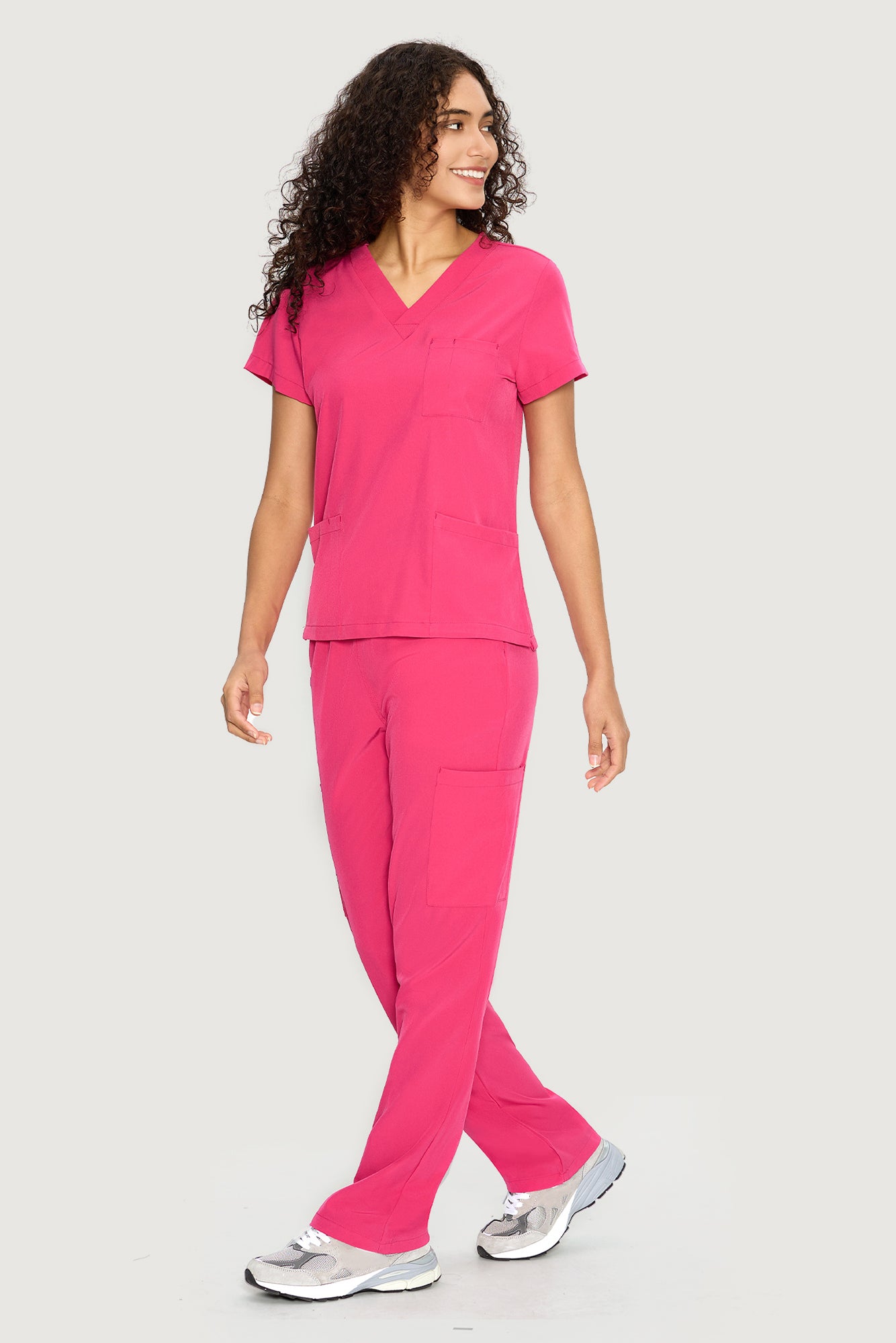 COZYFIT  V-Neck Scrub Top & Straight Leg Pants with 9 Pockets