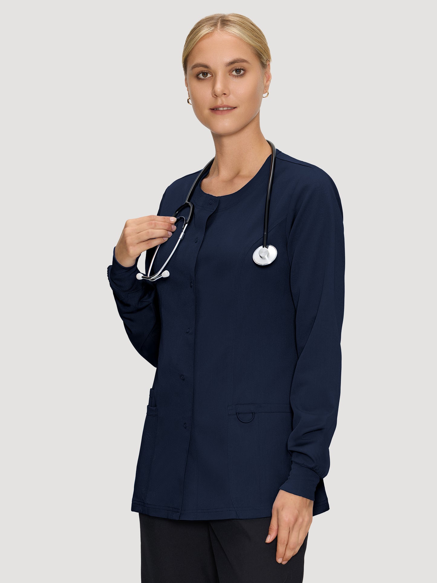 Scrub Jackets for Woman, Snap Front Nurse Jacket with 3 Pockets, Easy Care Soft Fabric
