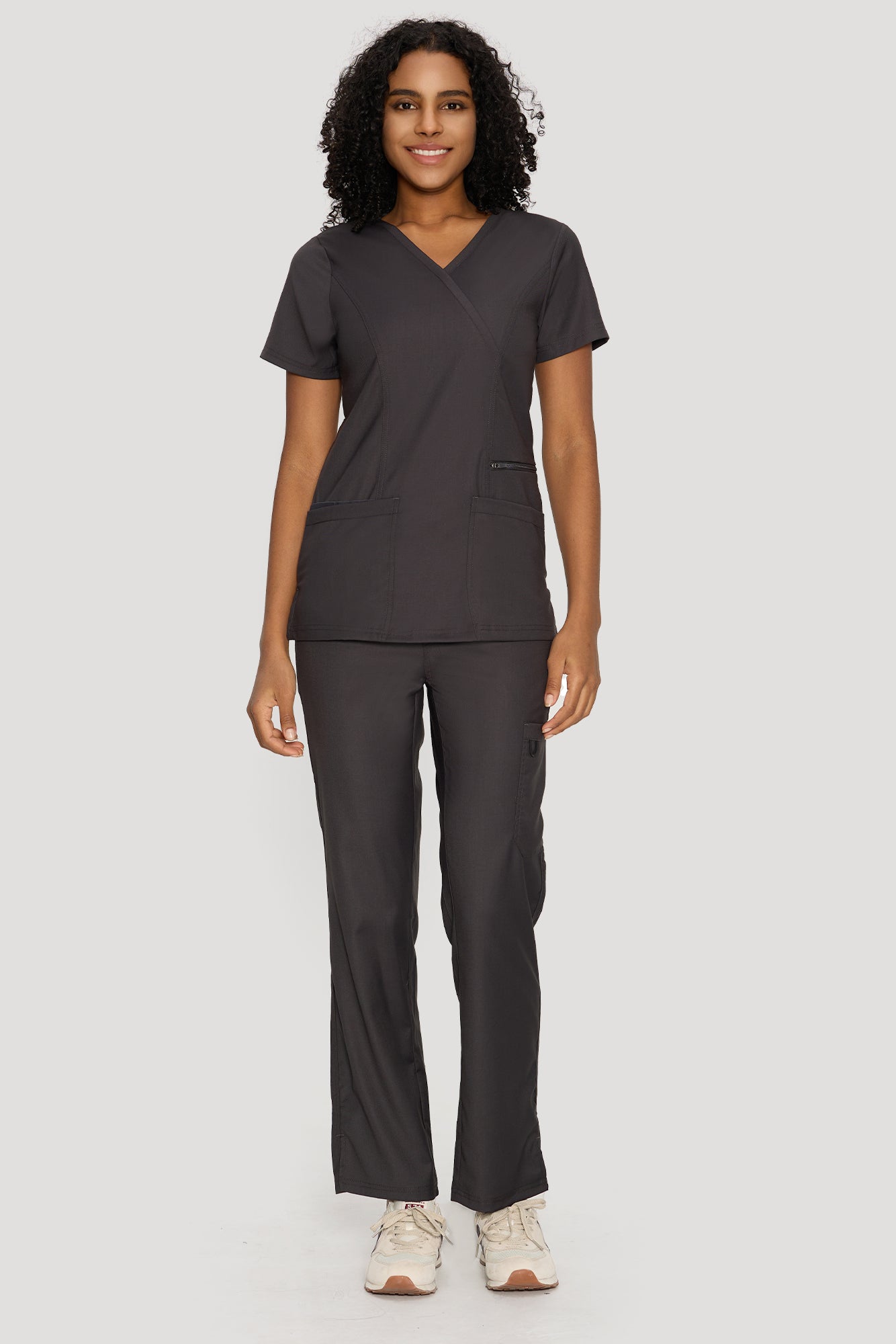COZYFIT Mock Wrap Scrub Top & Straight Leg Pants with 6 Pockets