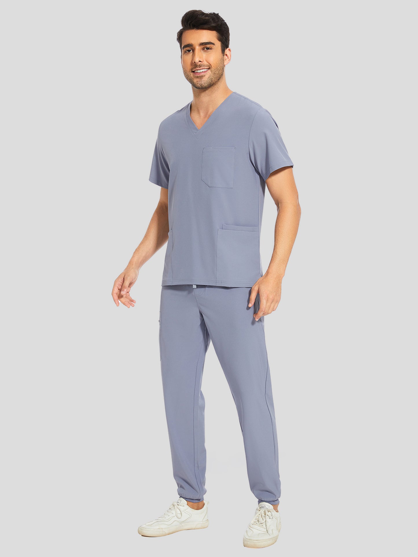 COZYFIT V-Neck Scrub Top & Jogger Pant with 8 Pockets, Yoga Waistband, Anti-Wrinkle Scrubs for Men