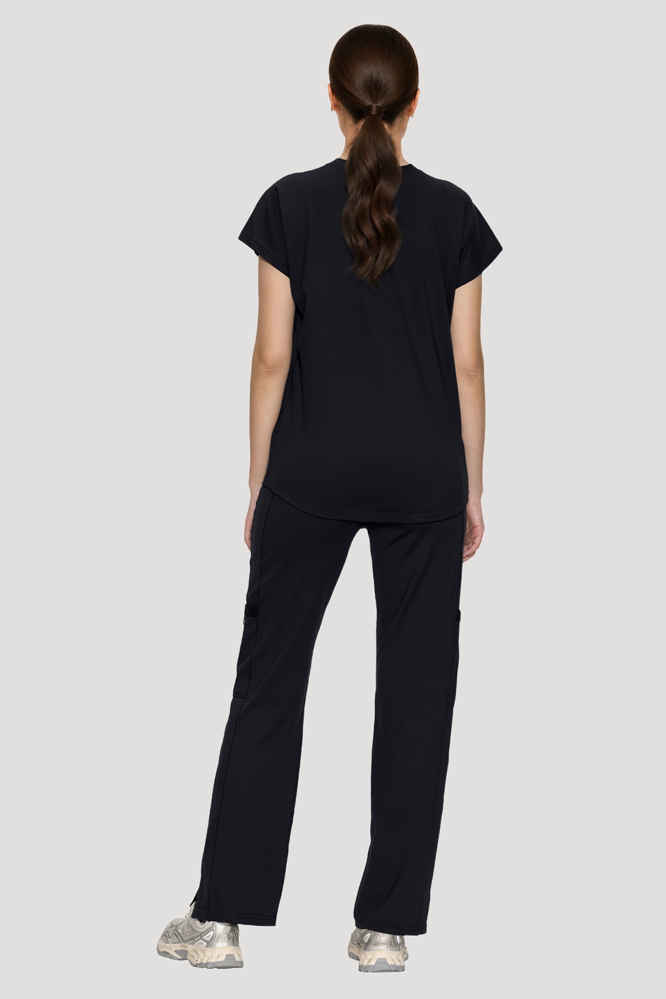 Scrubs for Women Set, V Neck Top & Straight Leg Pants | 6 Pockets, High Elastic Soft Fabric, Drop Shoulder, Slit Hem Yoga Scrub Pants for Easy Movement