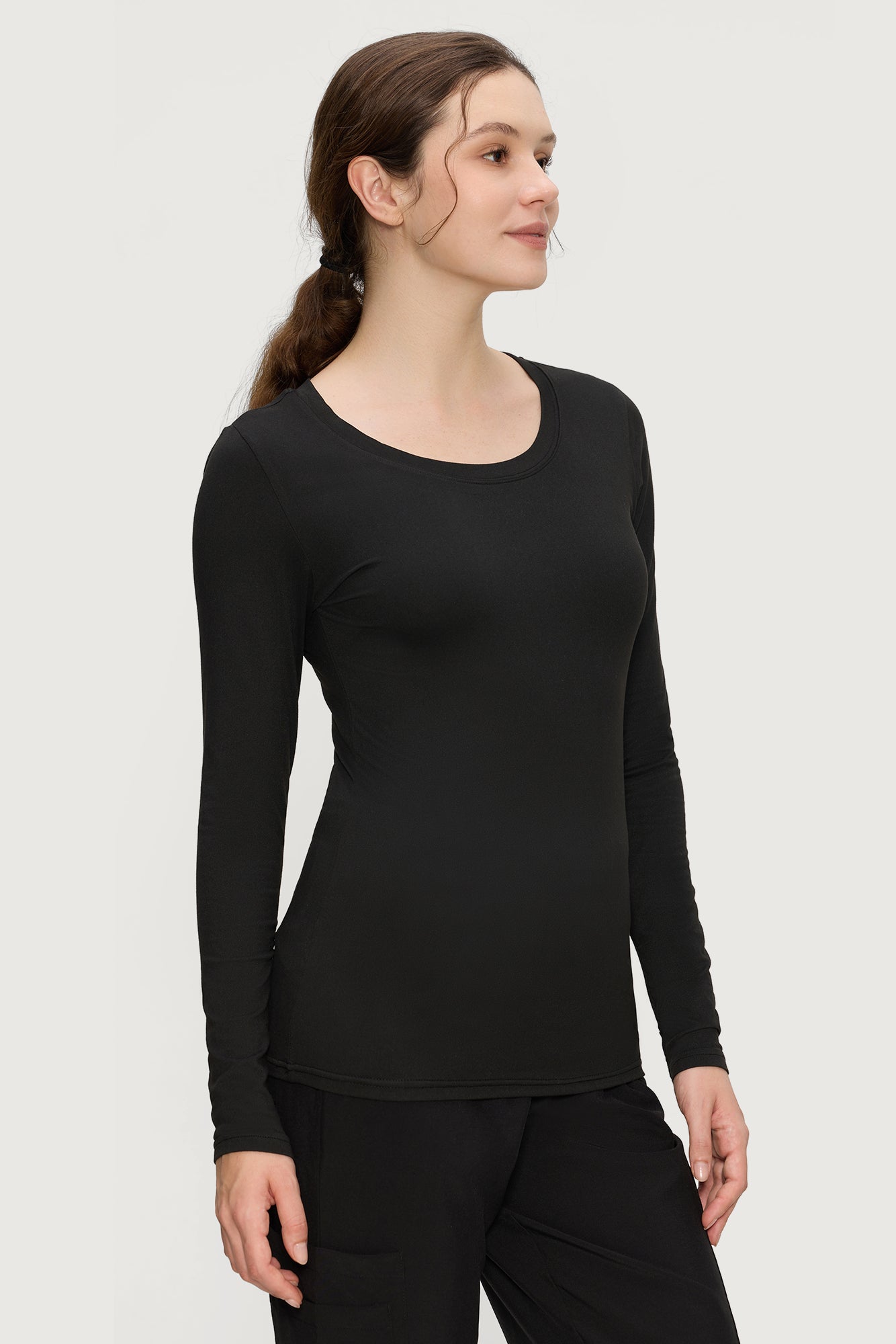 Underscrub Long Sleeve Women - Scoop Neck Scrubs Undershirt Soft Stretch Fitted Top
