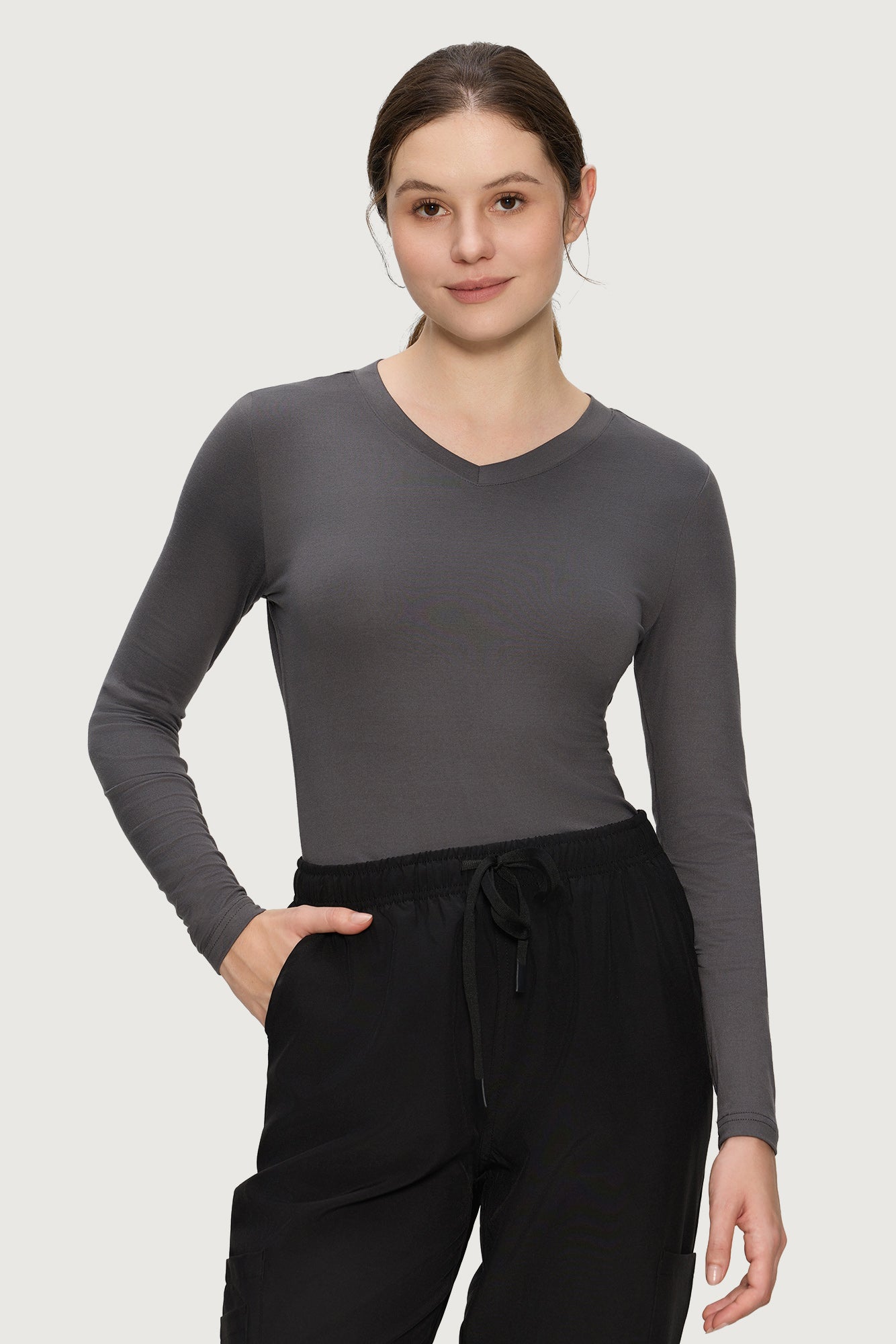 Women’s Underscrub Tee Comfort V-Neck Long Sleeve Undershirt with Soft & Easy Care Fabric