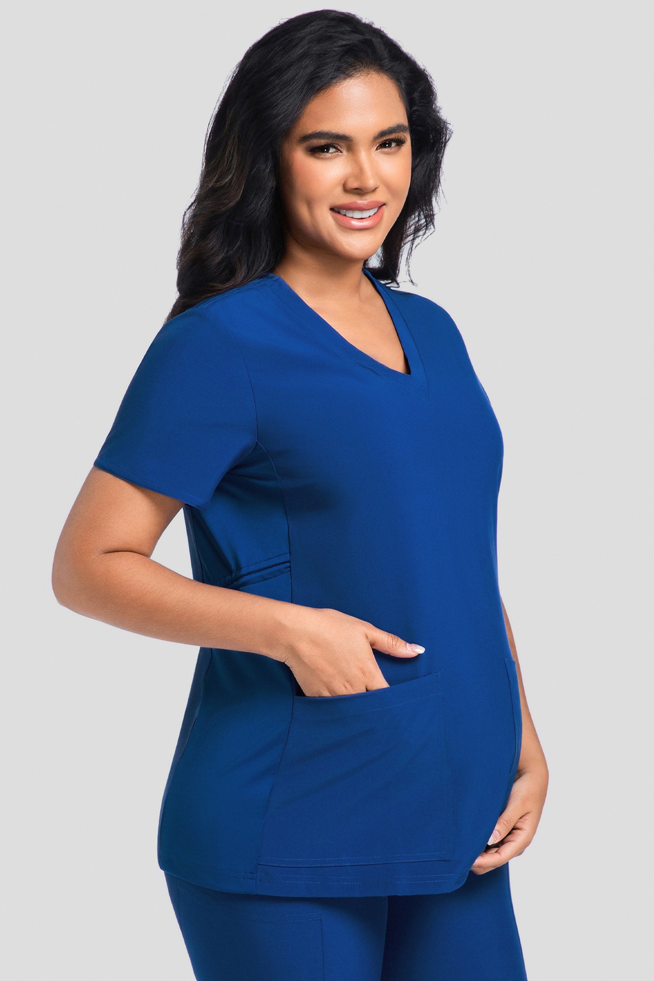 Maternity Scrub Top - V-Neck Shirt, Workwear Pregnancy Scrubs with 2 Pockets