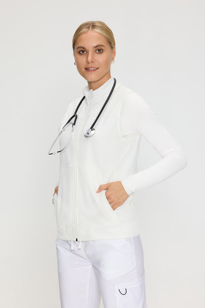 Women's 3-Pocket Scrub Vest, White, Three-Quarter View
